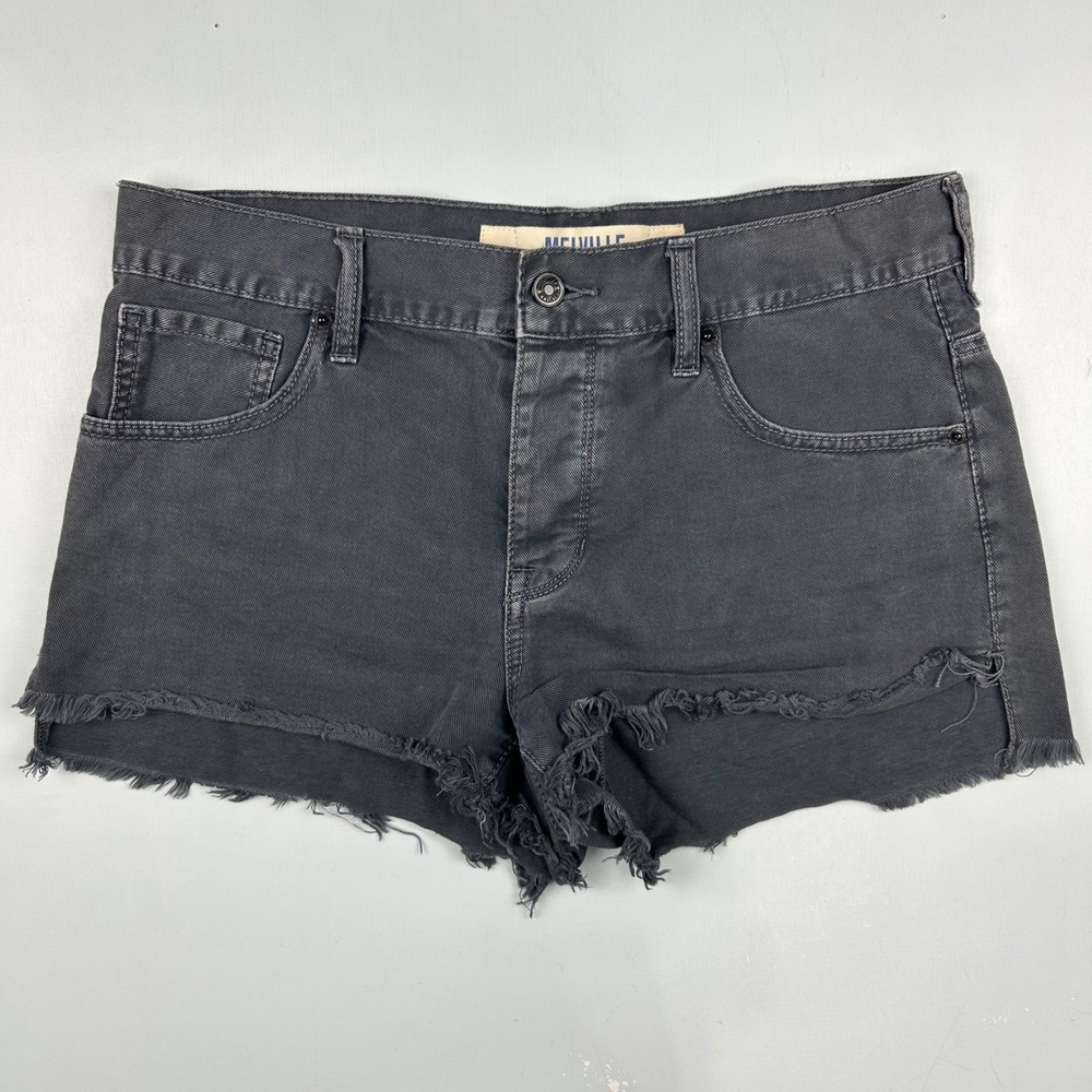 Melville Fabbrica Di Cotone Washed Black Denim Raw Hem Button Fly Shorts 30